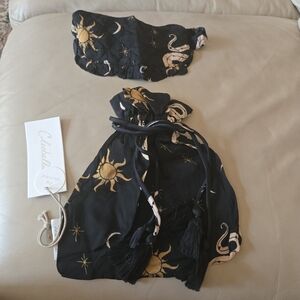 NWT Cleobella Eye Mask Sleep Handmade Printed Satin Neutral Artisan Upcycled